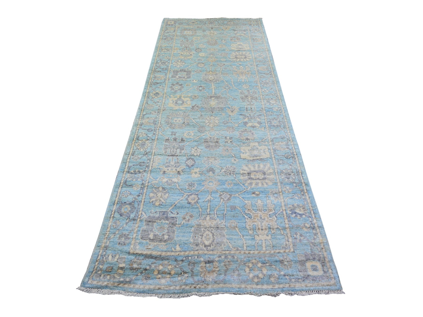 Blue 4'0" x 10'1" Oushak / Peshawar Hand knotted Wool Rug - Sku: O073297