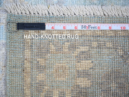 Blue 4'0" x 10'1" Oushak And Peshawar Hand knotted Wool Rug - Sku: O073297