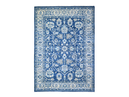 Blue 6'1" x 8'6" Oushak And Peshawar Hand knotted Wool Rug - Sku: O073404