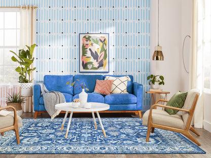 Blue 6'1" x 8'6" Oushak And Peshawar Hand knotted Wool Rug - Sku: O073404