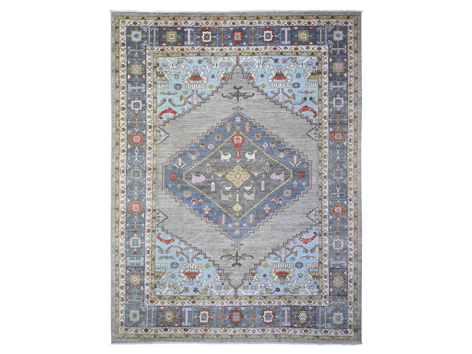 Heriz Oushak hand-knotted wool rug in Gray & Blue, 8'8" x 11'7" — SKU O073406