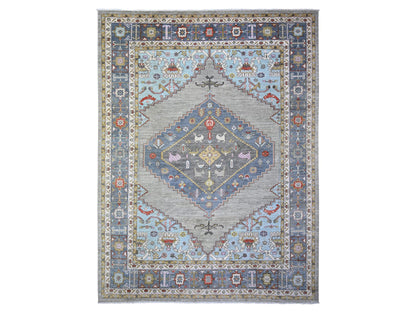 Heriz Oushak hand-knotted wool rug in Gray & Blue, 8'8" x 11'7" — SKU O073406