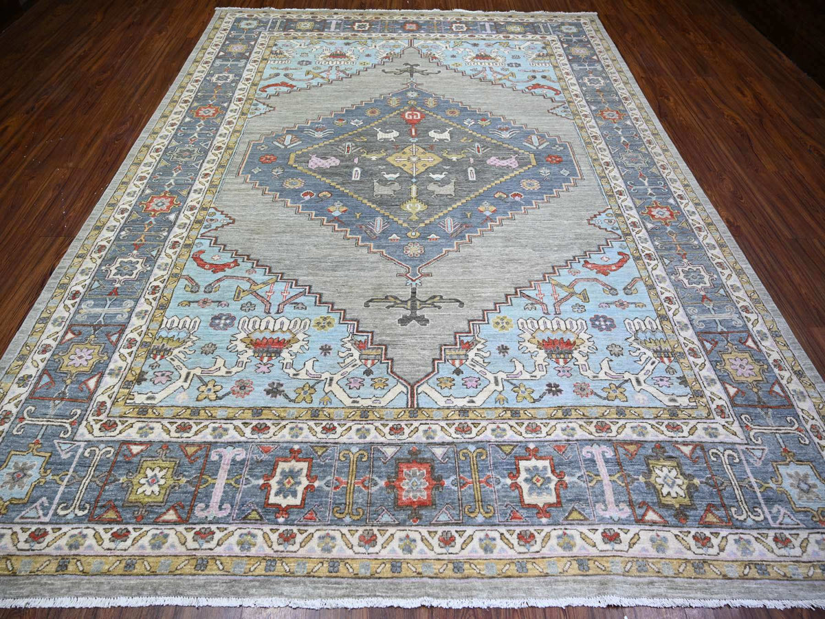 Heriz Oushak hand-knotted wool rug in Gray & Blue, 8'8" x 11'7" — SKU O073406 (view 2)