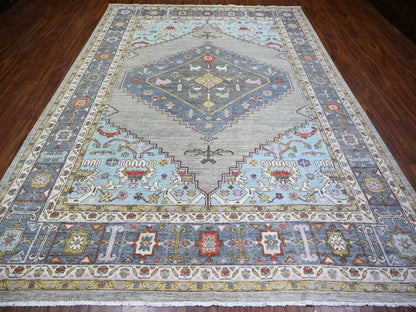 Heriz Oushak hand-knotted wool rug in Gray & Blue, 8'8" x 11'7" — SKU O073406 (view 2)