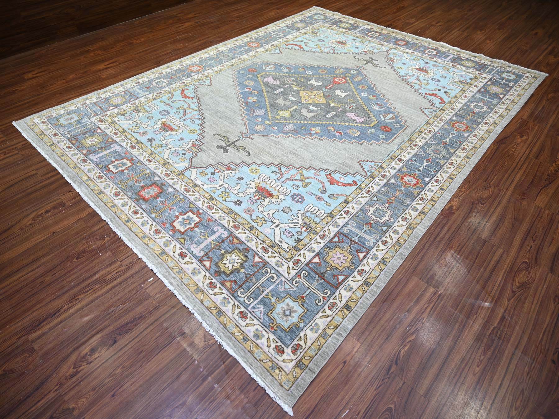 Heriz Oushak hand-knotted wool rug in Gray & Blue, 8'8" x 11'7" — SKU O073406 (view 3)