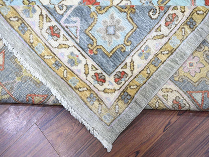 Heriz Oushak hand-knotted wool rug in Gray & Blue, 8'8" x 11'7" — SKU O073406 (view 6)