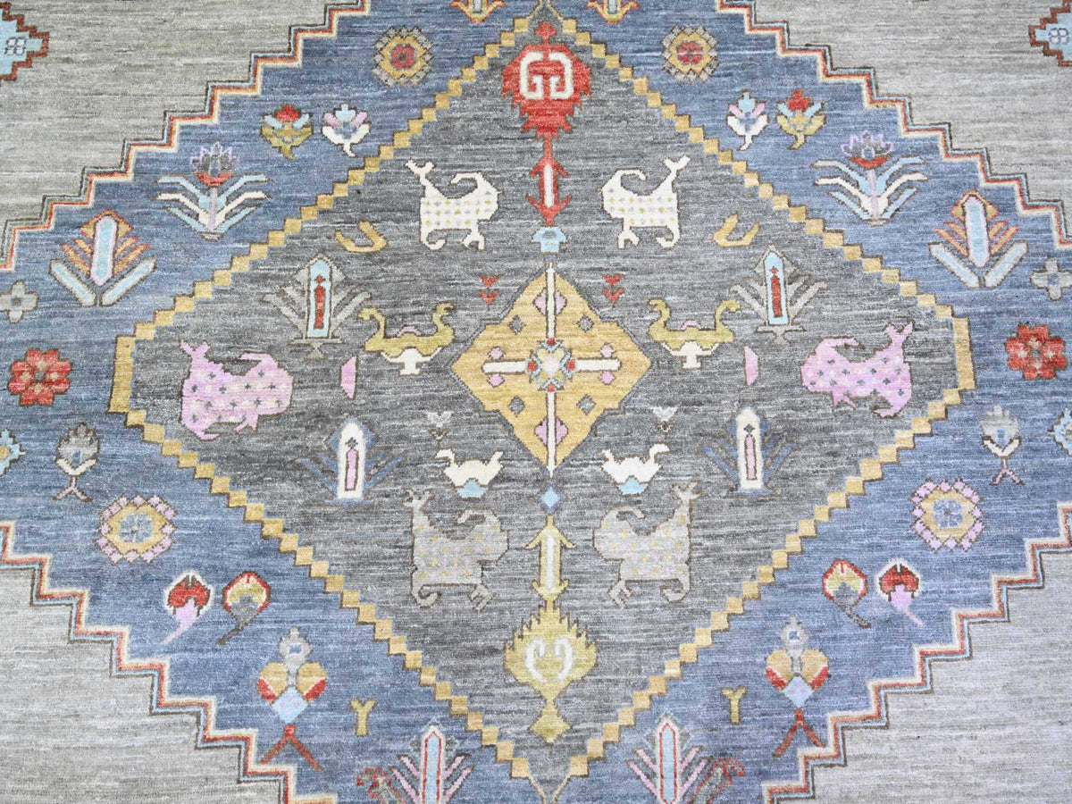 Heriz Oushak hand-knotted wool rug in Gray & Blue, 8'8" x 11'7" — SKU O073406 (view 8)