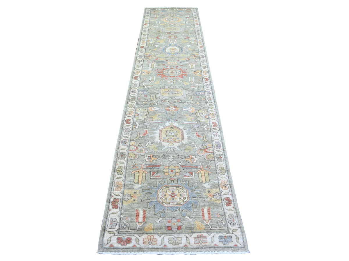 Heriz Oushak hand-knotted wool runner in Gray & Ivory, 2'7" x 11'9" — SKU O073411