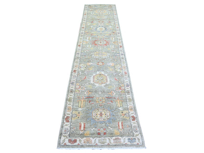Heriz Oushak hand-knotted wool runner in Gray & Ivory, 2'7" x 11'9" — SKU O073411