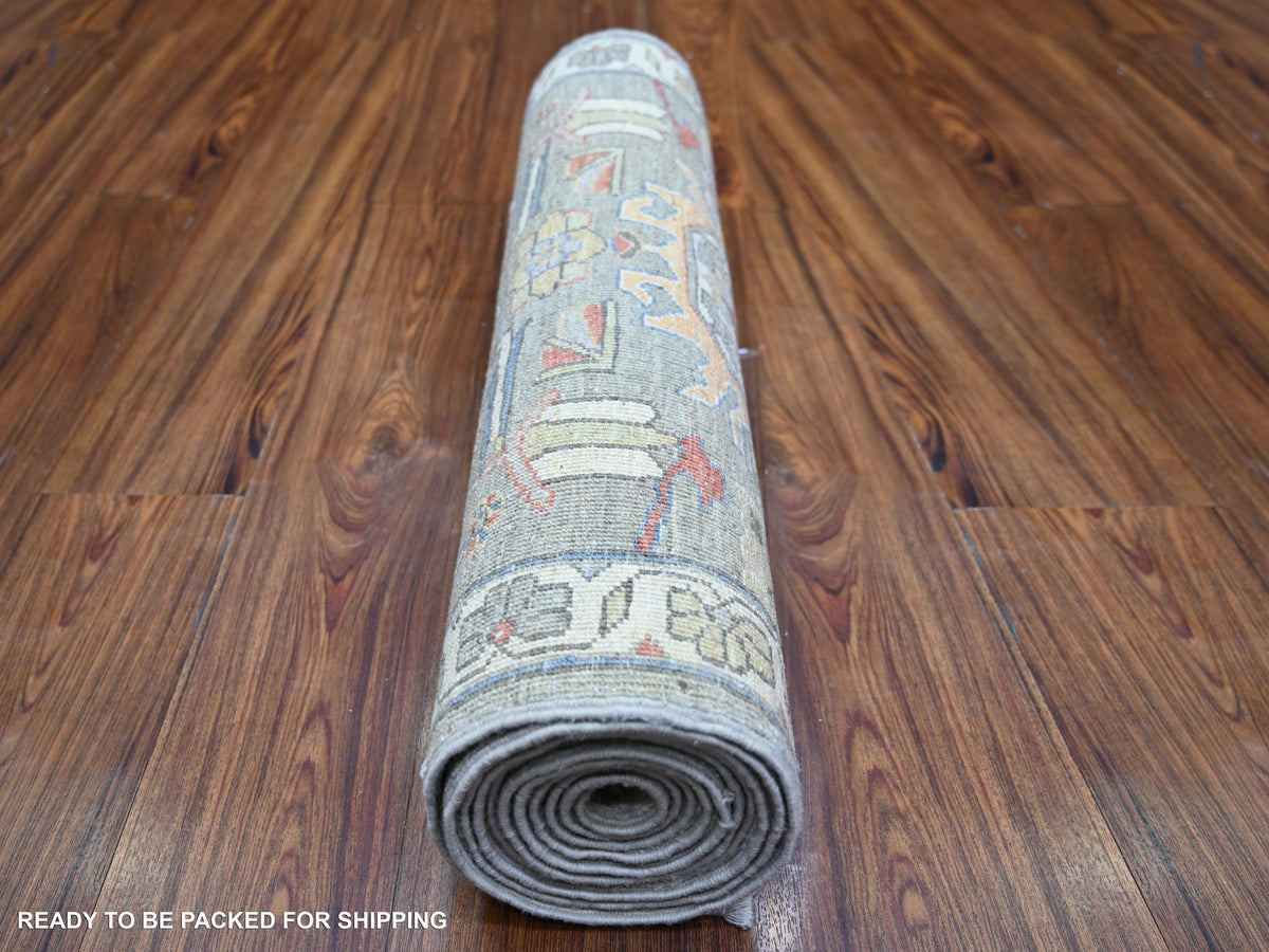 Heriz Oushak hand-knotted wool runner in Gray & Ivory, 2'7" x 11'9" — SKU O073411 (view 4)