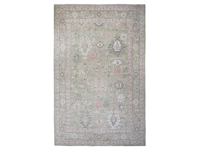 Green 13'10" x 19'8" Oushak / Peshawar Hand knotted Wool Rug - Sku: O073448
