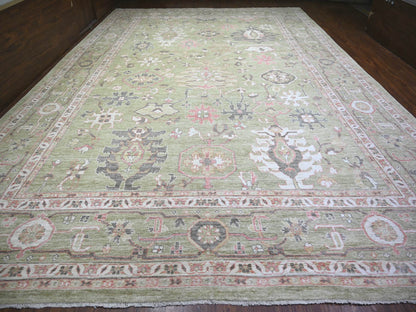 Green 13'10" x 19'8" Oushak / Peshawar Hand knotted Wool Rug - Sku: O073448