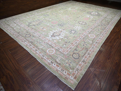 Green 13'10" x 19'8" Oushak / Peshawar Hand knotted Wool Rug - Sku: O073448