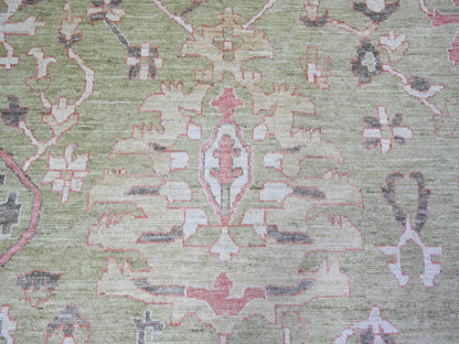 Green 13'10" x 19'8" Oushak / Peshawar Hand knotted Wool Rug - Sku: O073448