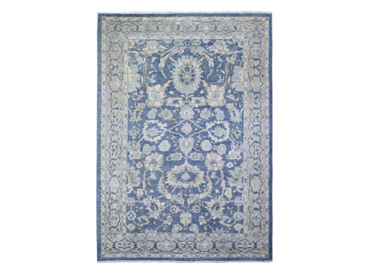 Blue 6'2" x 8'10" Oushak And Peshawar Hand knotted Wool Rug - Sku: O073483