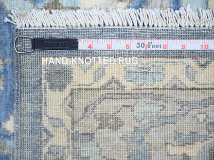 Blue 6'2" x 8'10" Oushak And Peshawar Hand knotted Wool Rug - Sku: O073483