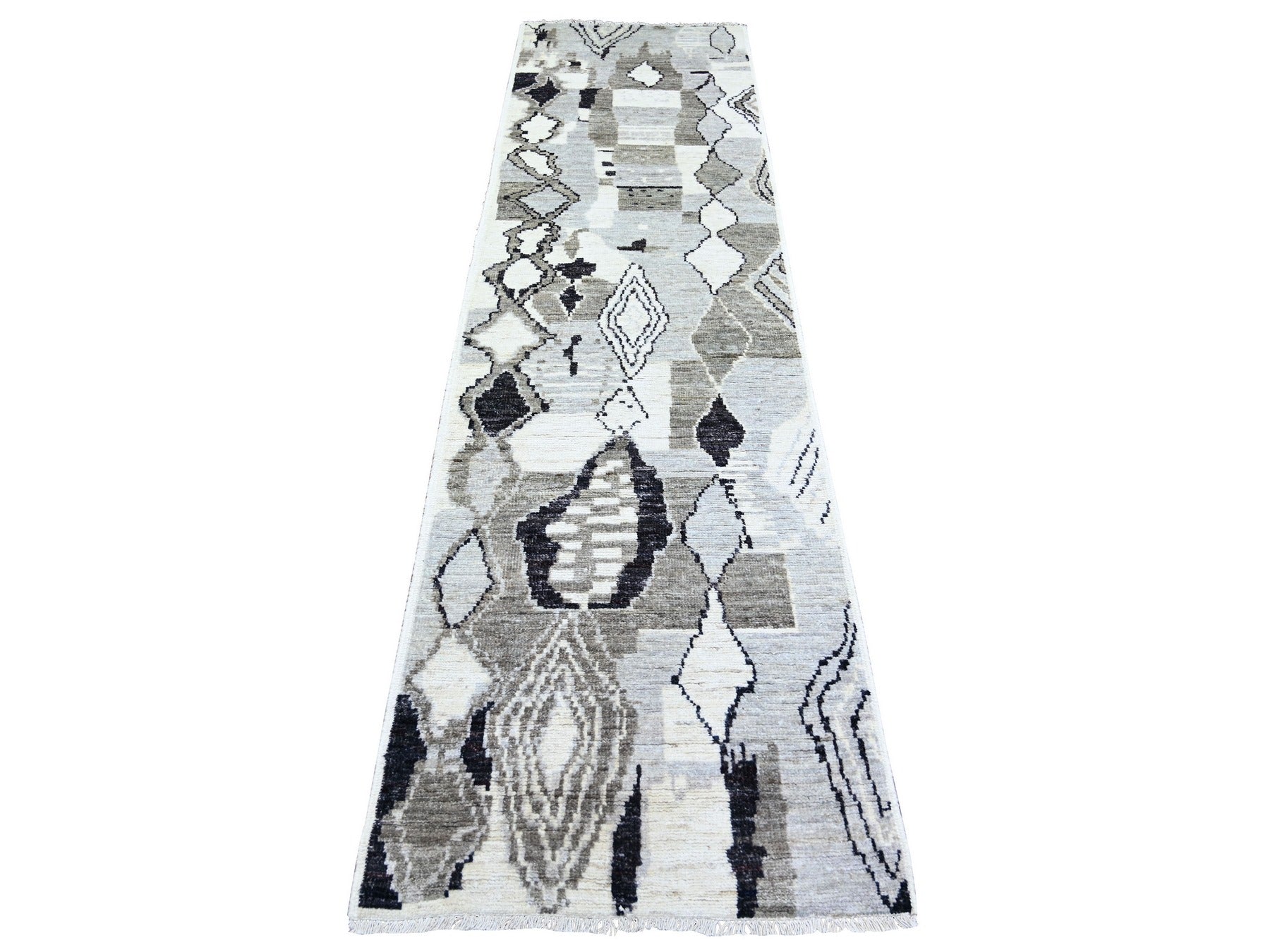 Tribal & Geometric hand-knotted wool runner in Ivory, 2'7" x 9'9" — SKU O073489