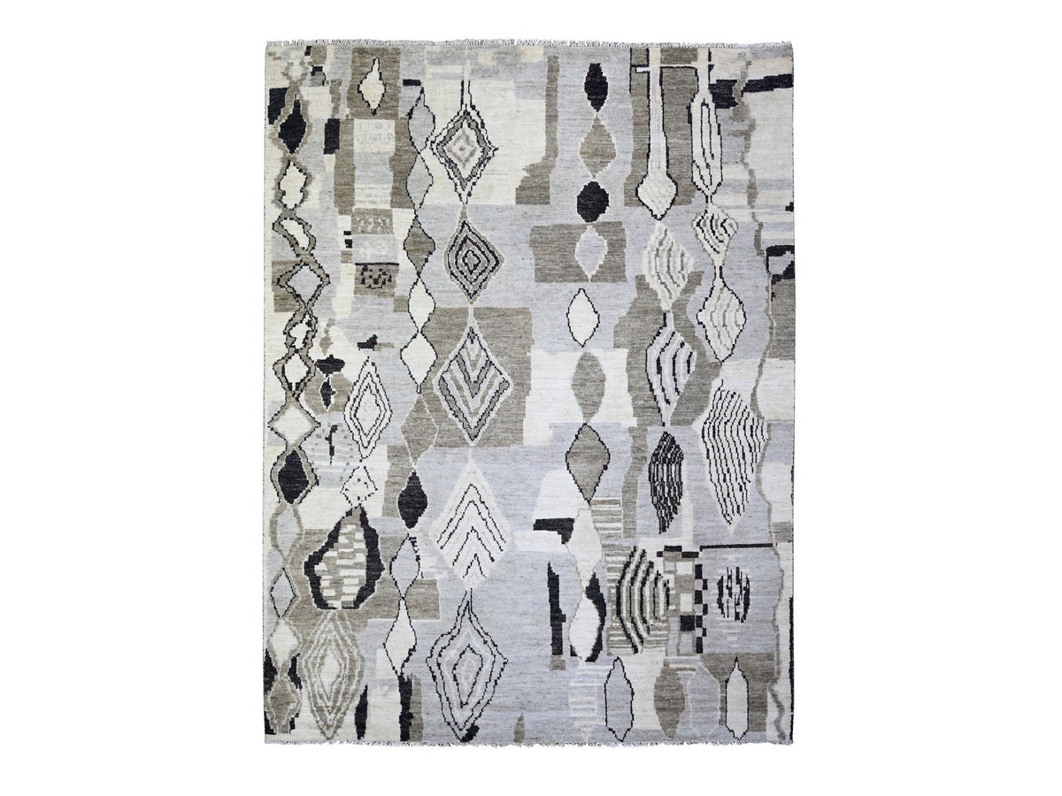 Tribal & Geometric hand-knotted wool rug in Ivory, 7'4" x 9'6" — SKU O073492