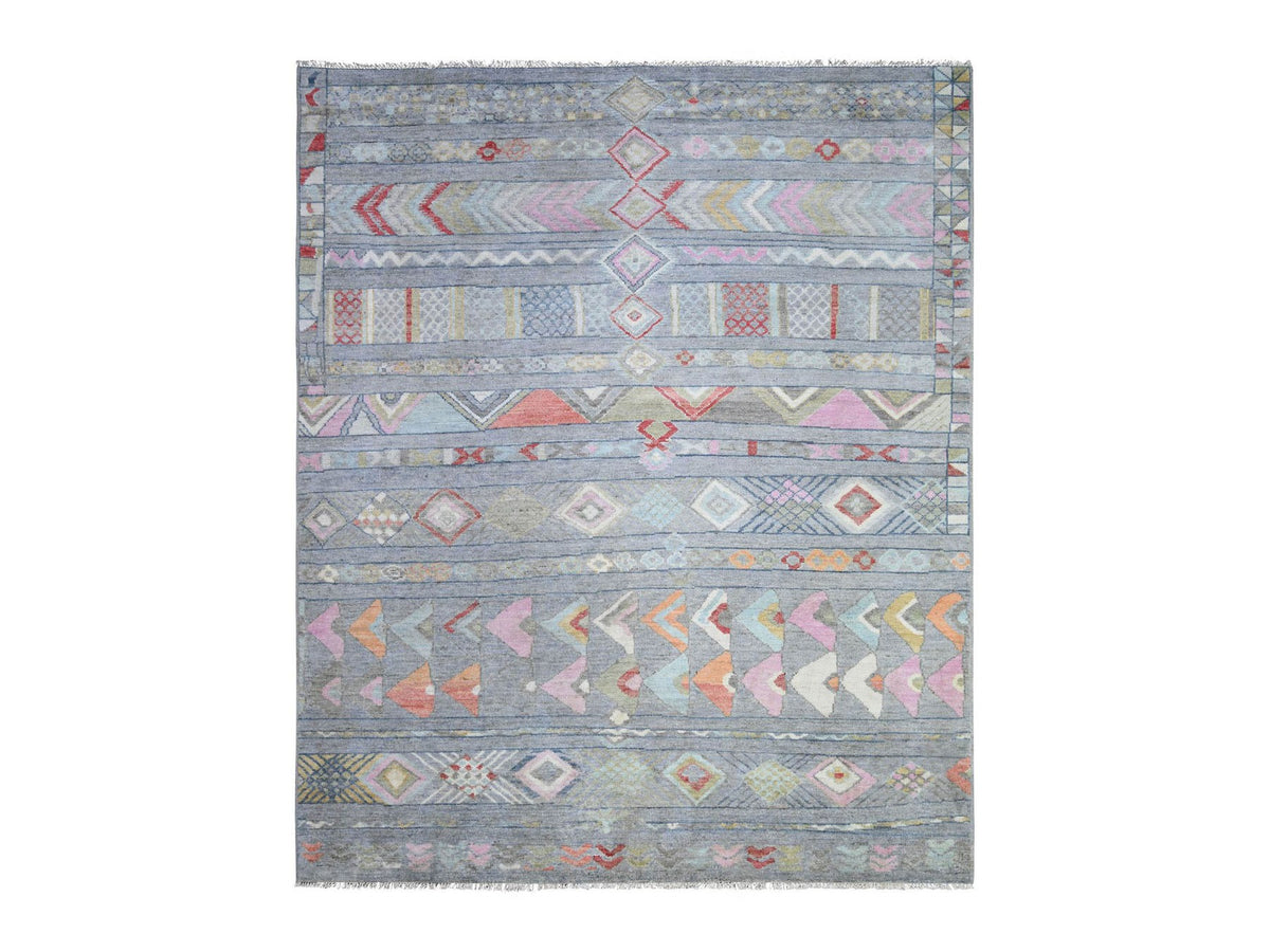 Tribal & Geometric hand-knotted wool rug in Gray, 8'2" x 9'8" — SKU O073527