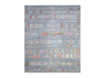 Tribal & Geometric hand-knotted wool rug in Gray, 8'2" x 9'8" — SKU O073527