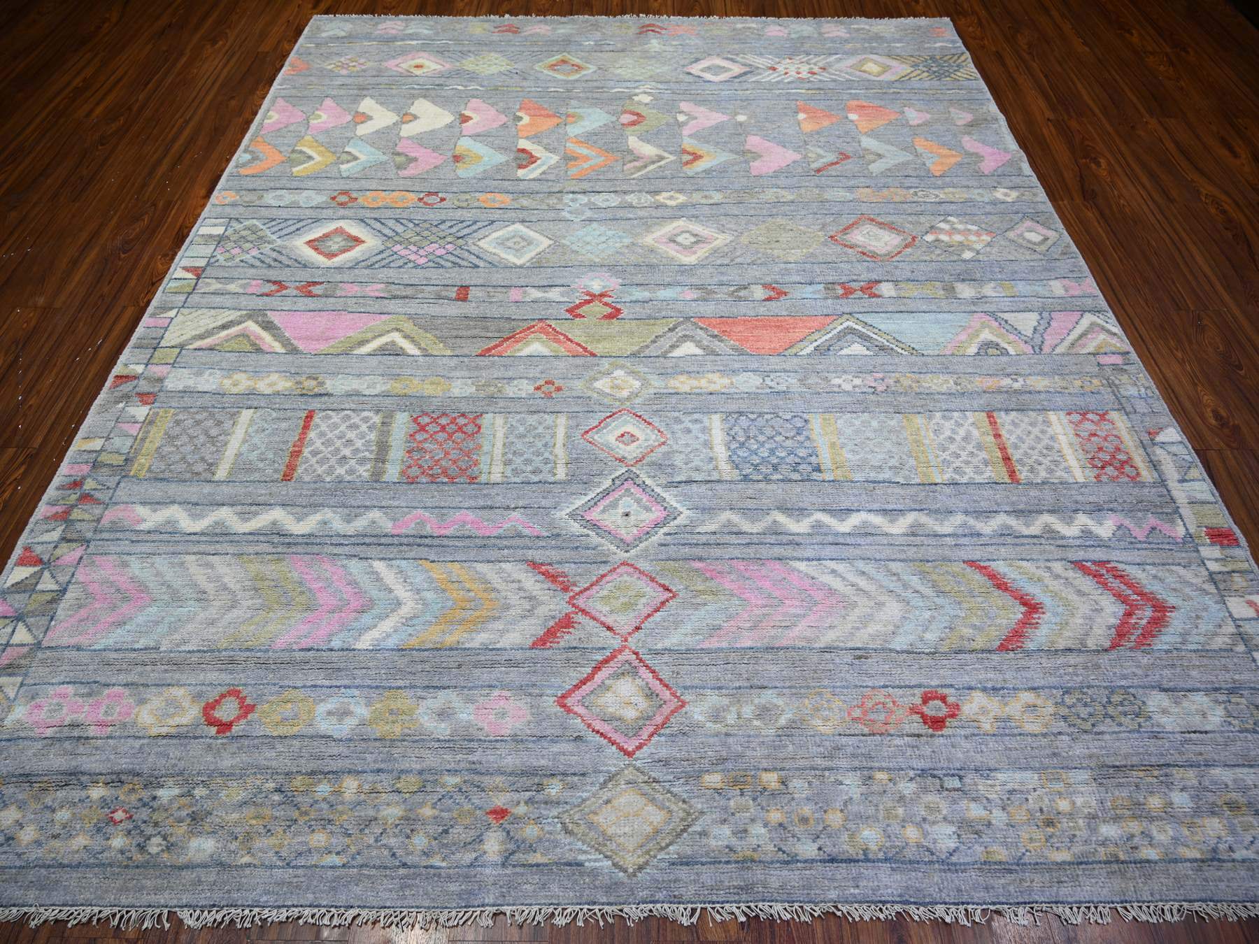 Tribal & Geometric hand-knotted wool rug in Gray, 8'2" x 9'8" — SKU O073527 (view 2)