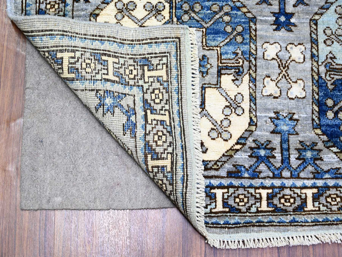 Ersari Tribal & Geometric hand-knotted wool runner in Gray & Ivory, 4' x 10'1" — SKU O073558 (view 2)