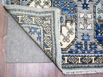 Ersari Tribal & Geometric hand-knotted wool runner in Gray & Ivory, 4' x 10'1" — SKU O073558 (view 2)
