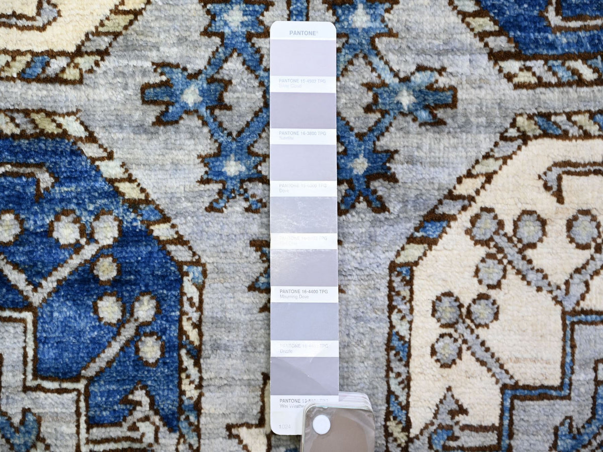 Ersari Tribal & Geometric hand-knotted wool runner in Gray & Ivory, 4' x 10'1" — SKU O073558 (view 3)