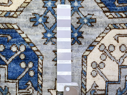 Ersari Tribal & Geometric hand-knotted wool runner in Gray & Ivory, 4' x 10'1" — SKU O073558 (view 3)