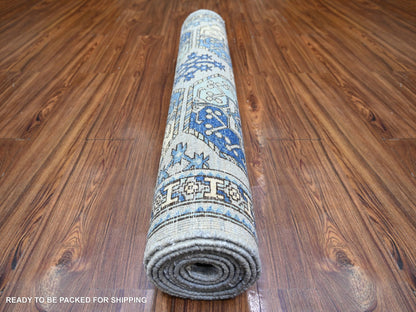 Ersari Tribal & Geometric hand-knotted wool runner in Gray & Ivory, 4' x 10'1" — SKU O073558 (view 4)