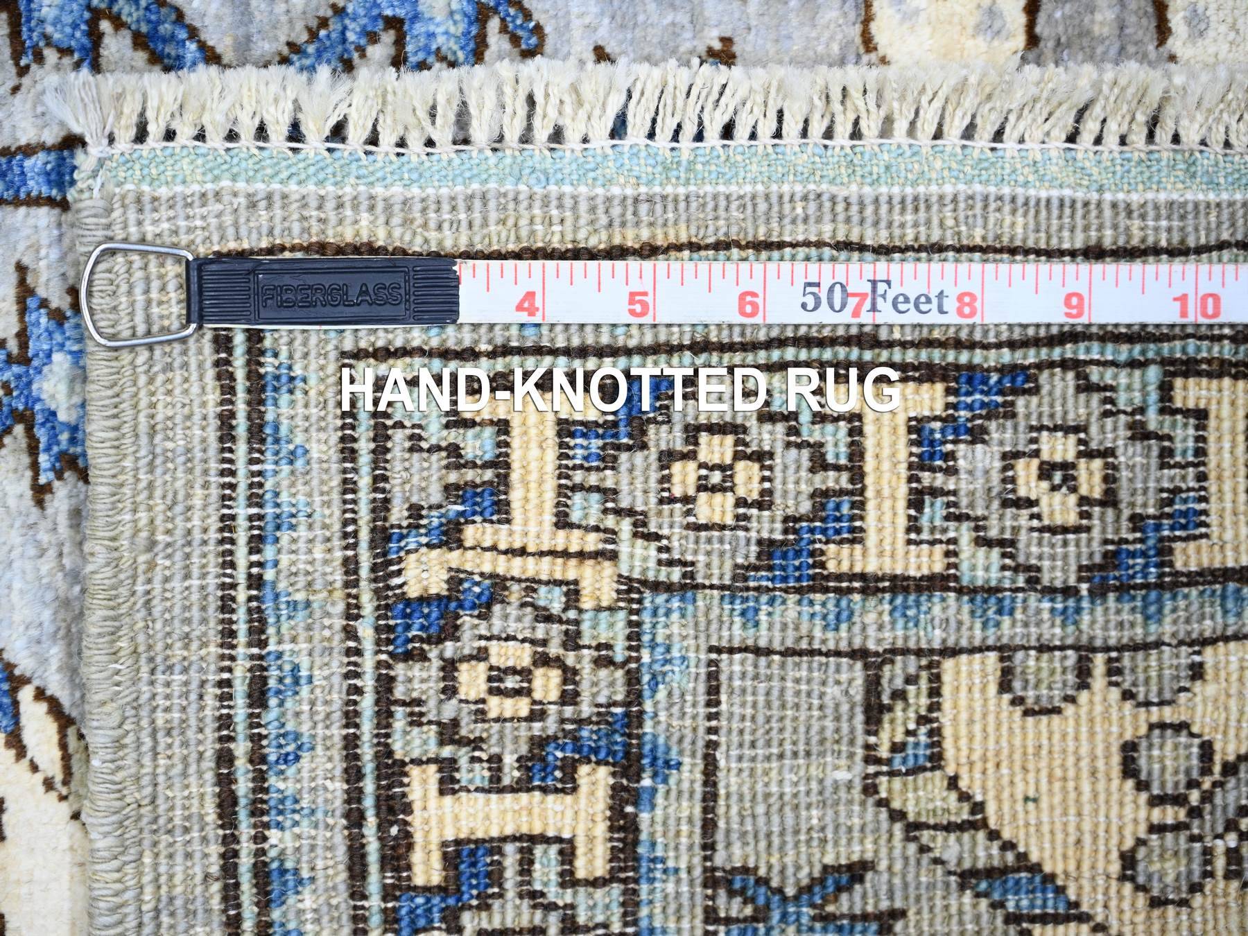 Ersari Tribal & Geometric hand-knotted wool runner in Gray & Ivory, 4' x 10'1" — SKU O073558 (view 6)