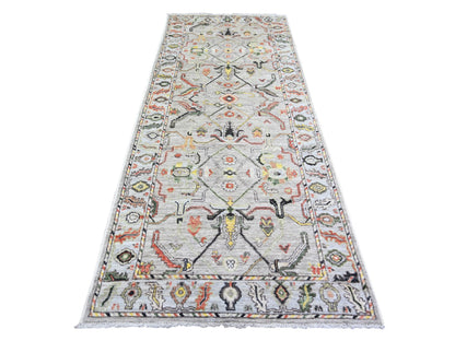 Grey 4'0" x 9'10" Oushak And Peshawar Hand knotted Wool Rug - Sku: O073588