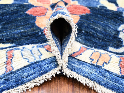 Blue 10'0" x 13'9" Oushak And Peshawar Hand knotted Wool Rug - Sku: O073596