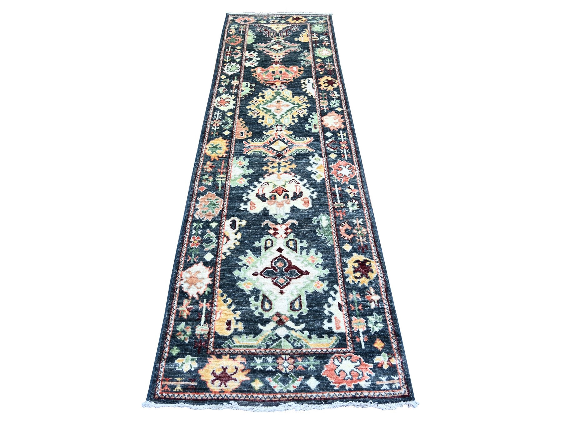 Black 2'9" x 9'9" Oushak / Peshawar Hand knotted Wool Rug - Sku: O073656