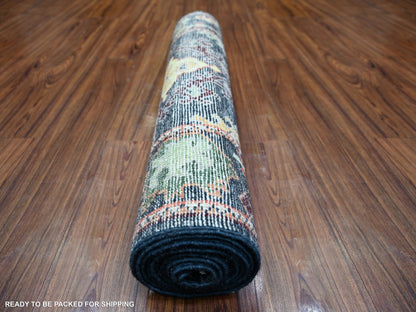 Black 2'9" x 9'9" Oushak And Peshawar Hand knotted Wool Rug - Sku: O073656