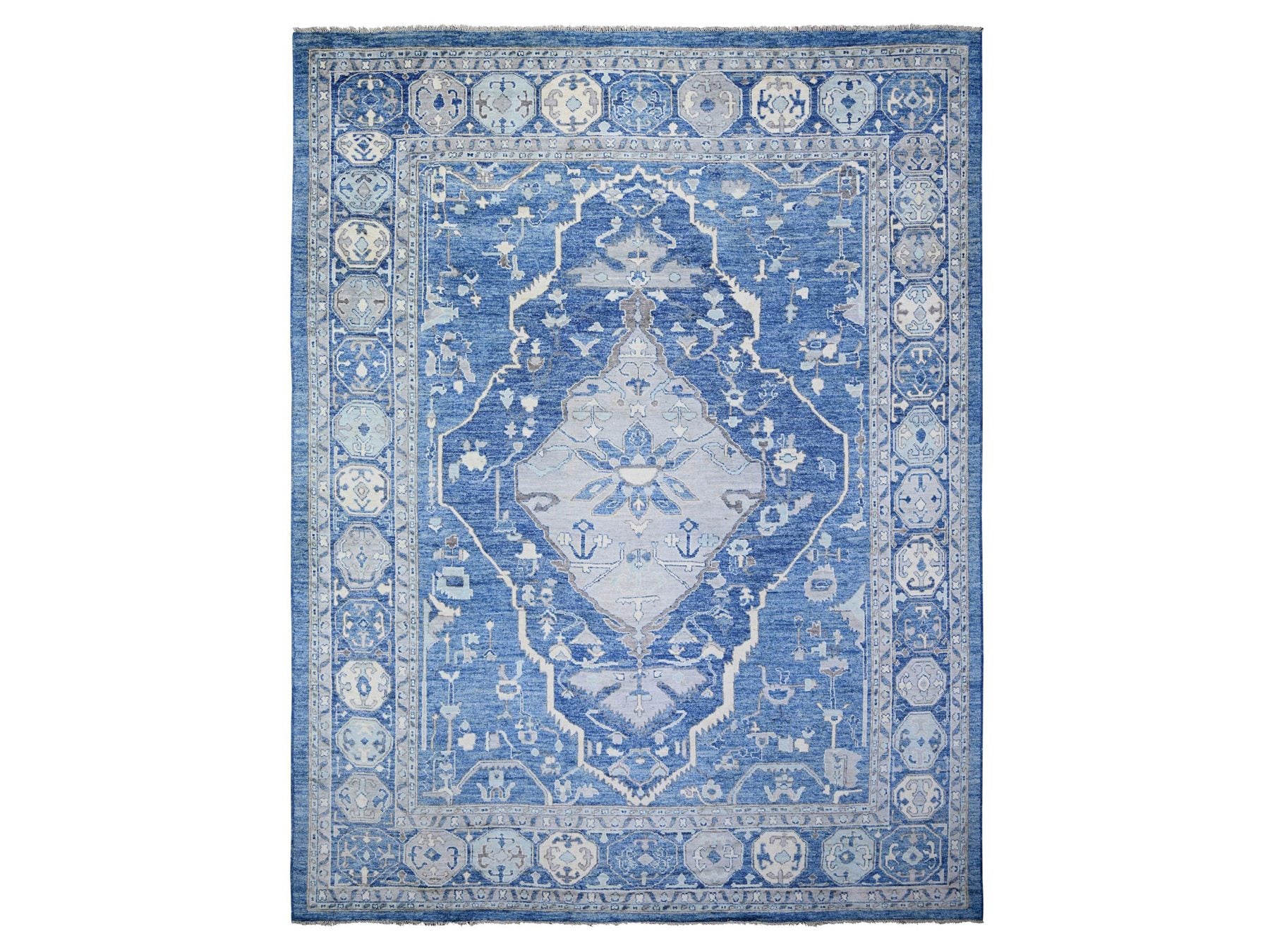 Tribal & Geometric hand-knotted wool rug in Blue, 11'9" x 15'1" — SKU O073666