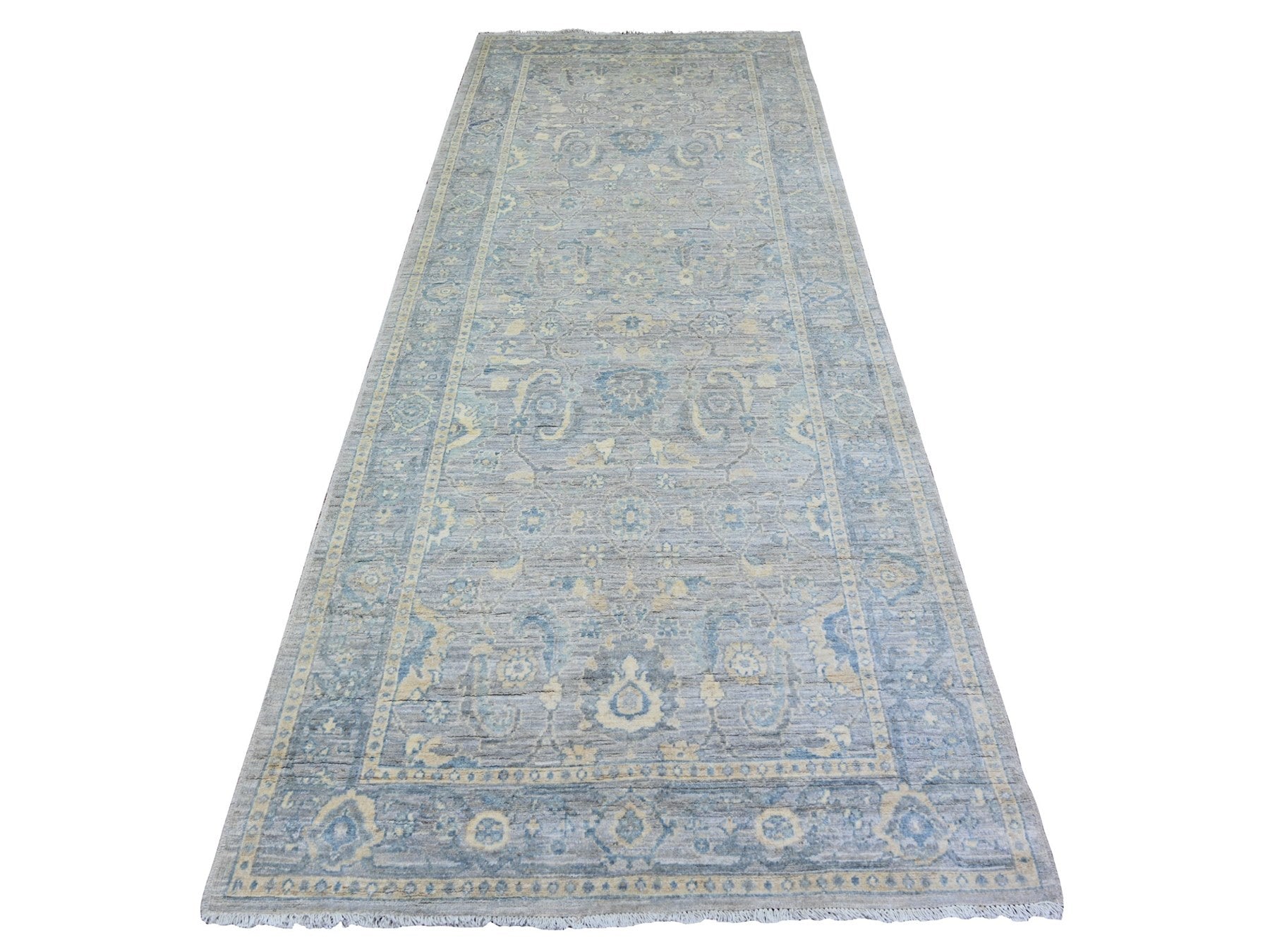 Gray 4'0" x 10'0" Oushak / Peshawar Hand knotted Wool Rug - Sku: O073682