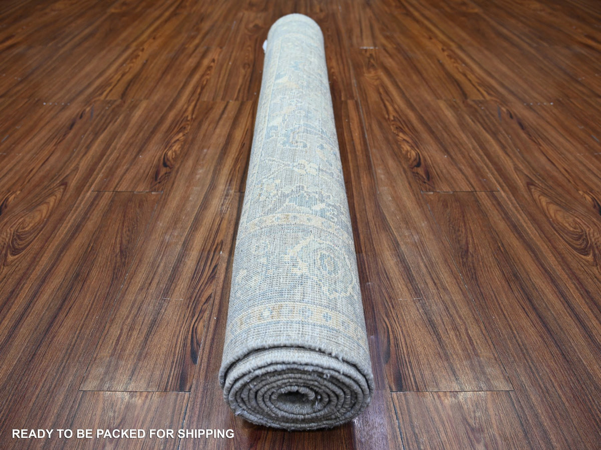 Peshawar Oushak hand-knotted wool runner in Gray & Blue, 4' x 10' — SKU O073682 (view 4)