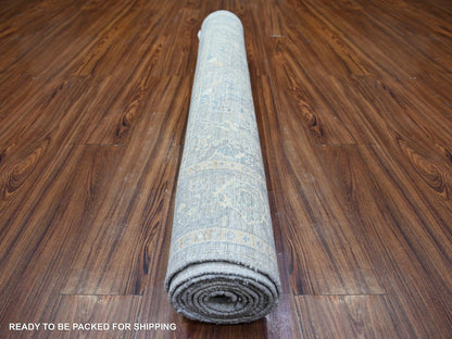 Peshawar Oushak hand-knotted wool runner in Gray & Blue, 4' x 10' — SKU O073682 (view 4)