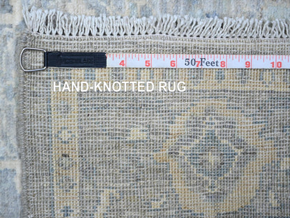 Peshawar Oushak hand-knotted wool runner in Gray & Blue, 4' x 10' — SKU O073682 (view 6)