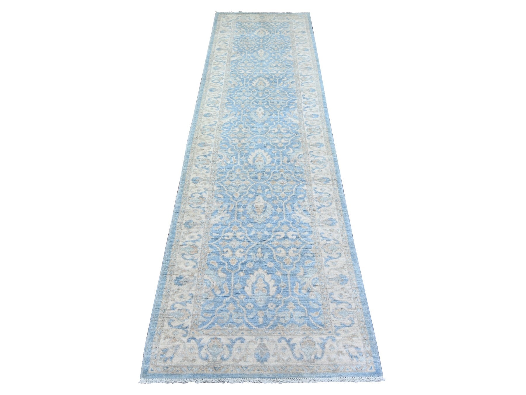 Blue 2'7" x 9'8" Oushak / Peshawar Hand knotted Wool Rug - Sku: O073688