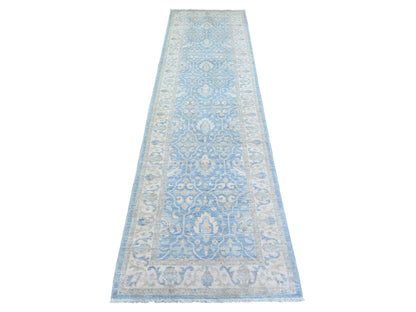 Blue 2'7" x 9'8" Oushak And Peshawar Hand knotted Wool Rug - Sku: O073688
