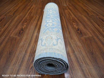 Blue 2'7" x 9'8" Oushak And Peshawar Hand knotted Wool Rug - Sku: O073688