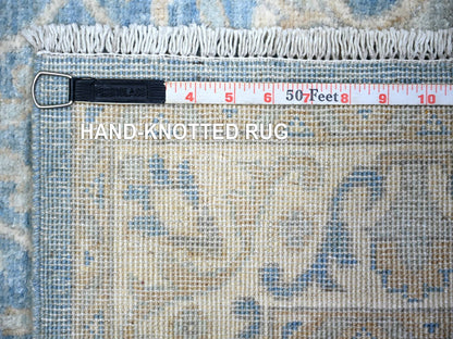 Blue 2'7" x 9'8" Oushak And Peshawar Hand knotted Wool Rug - Sku: O073688