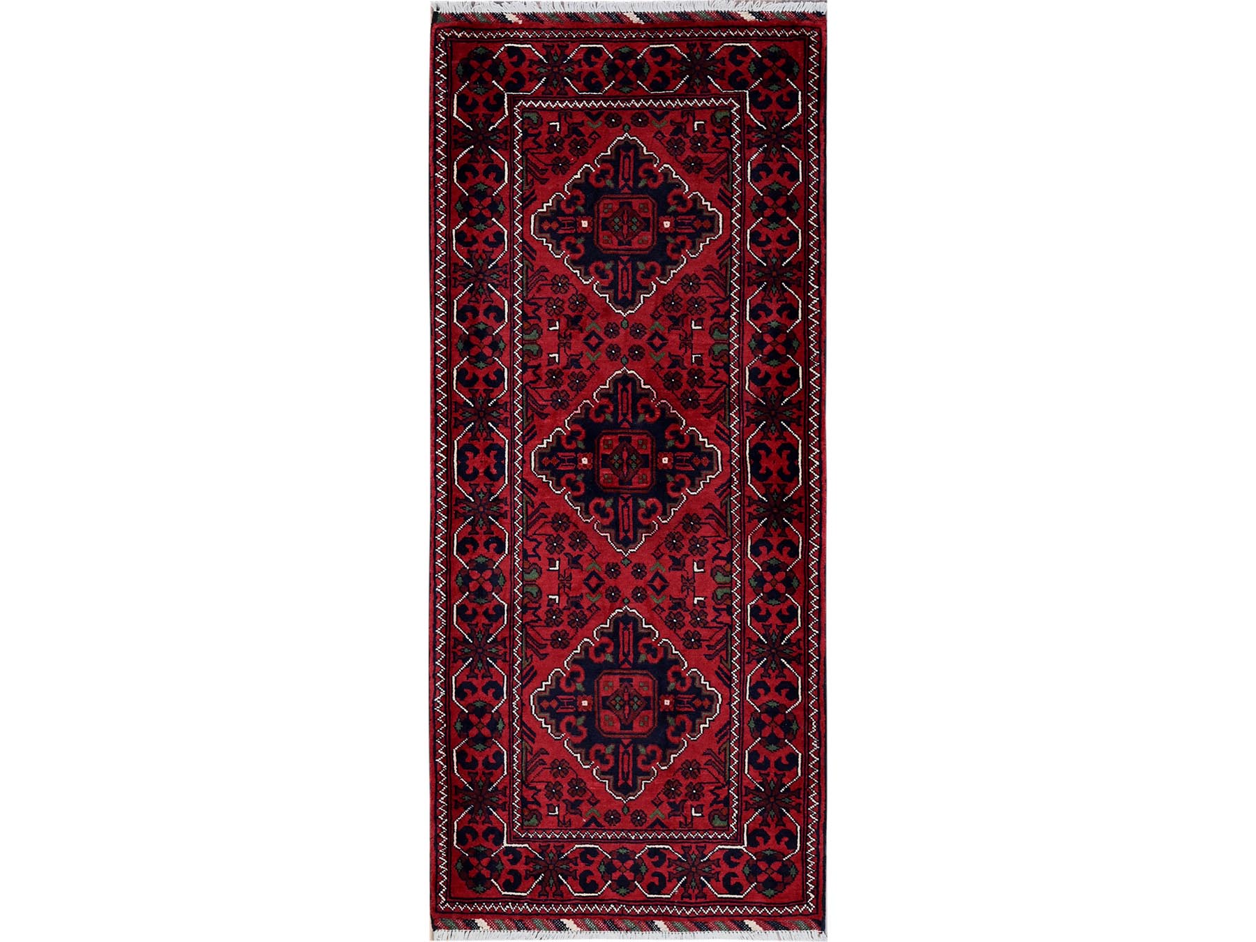 Tribal & Geometric hand-knotted wool rug in Red, 2'3" x 5' — SKU O0736
