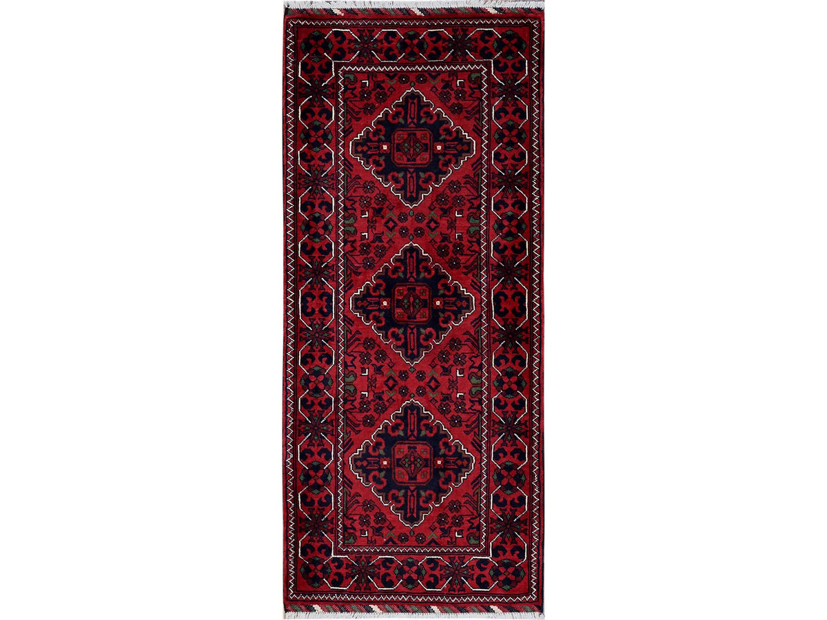 Tribal & Geometric hand-knotted wool rug in Red, 2'3" x 5' — SKU O0736