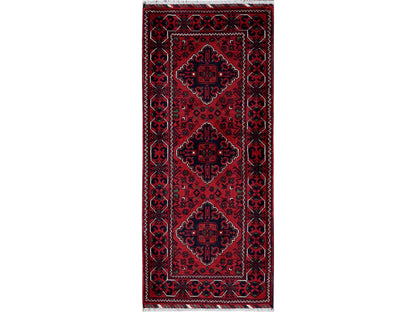 Tribal & Geometric hand-knotted wool rug in Red, 2'3" x 5' — SKU O0736
