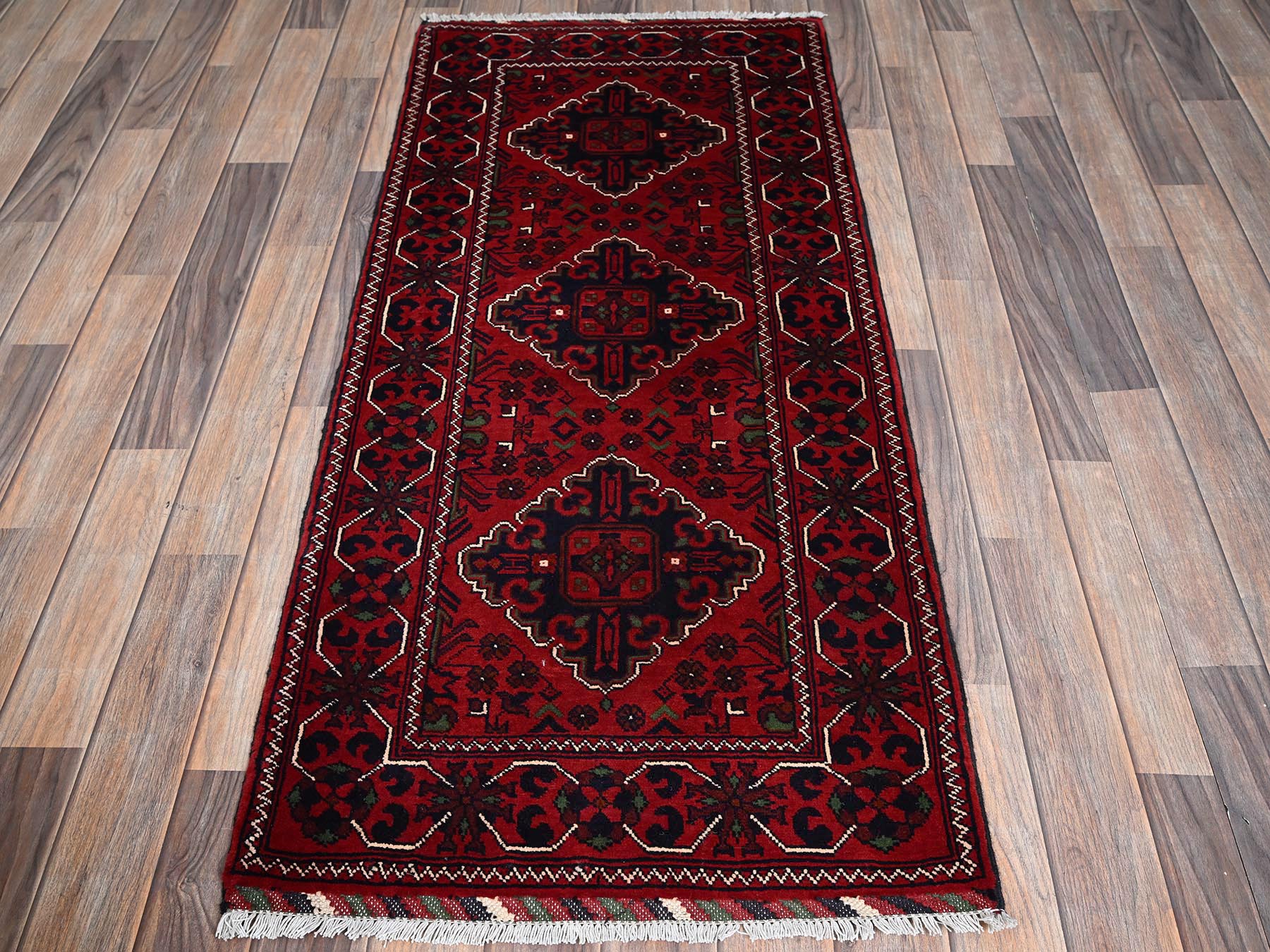 Tribal & Geometric hand-knotted wool rug in Red, 2'3" x 5' — SKU O0736 (view 2)