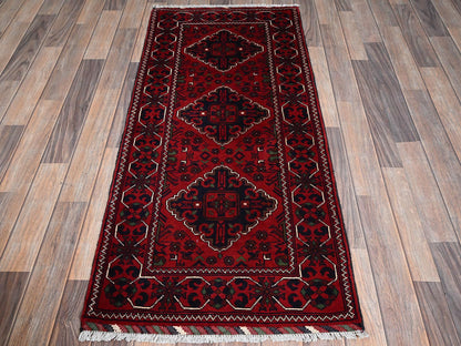 Tribal & Geometric hand-knotted wool rug in Red, 2'3" x 5' — SKU O0736 (view 2)