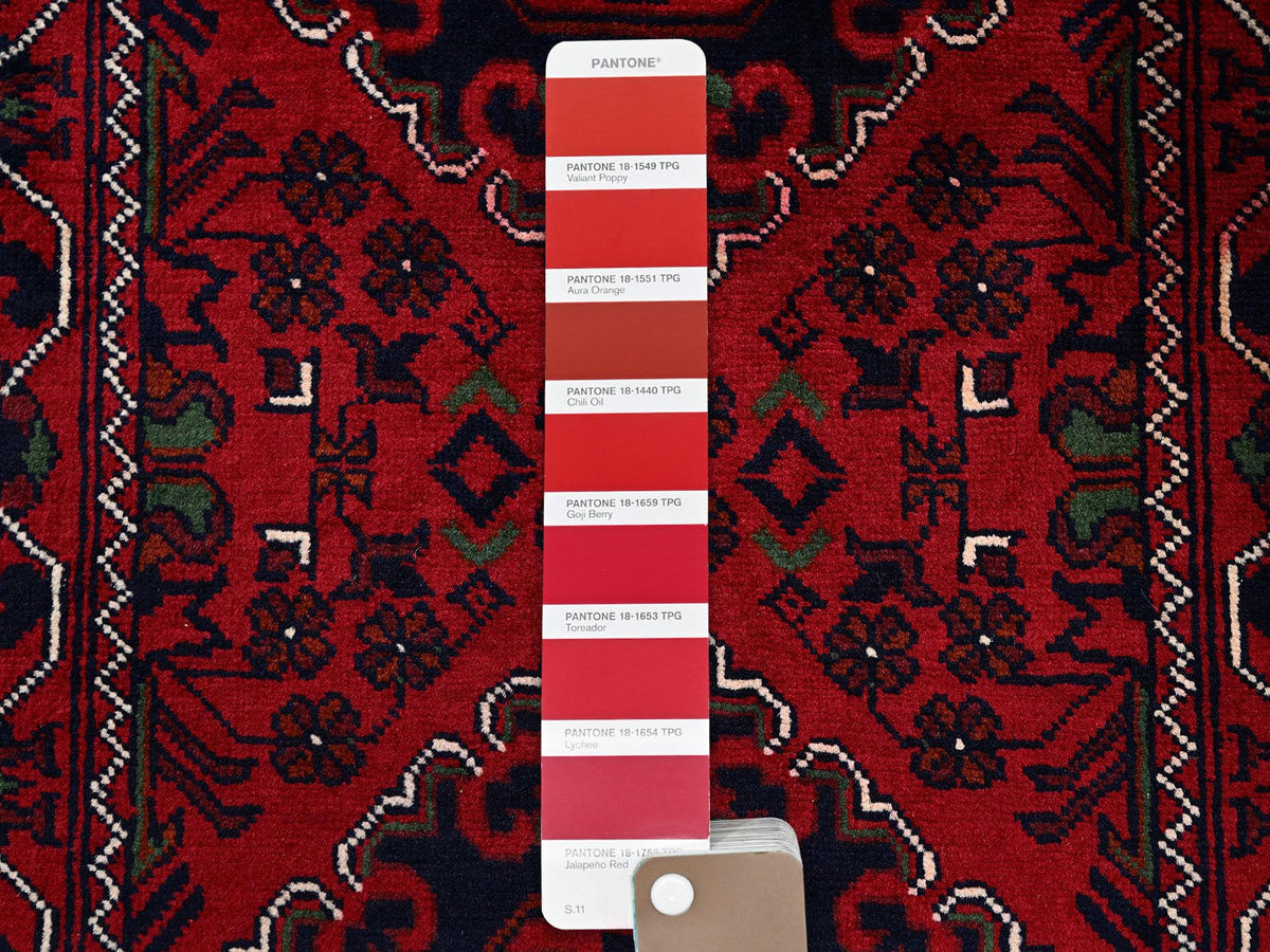 Tribal & Geometric hand-knotted wool rug in Red, 2'3" x 5' — SKU O0736 (view 4)